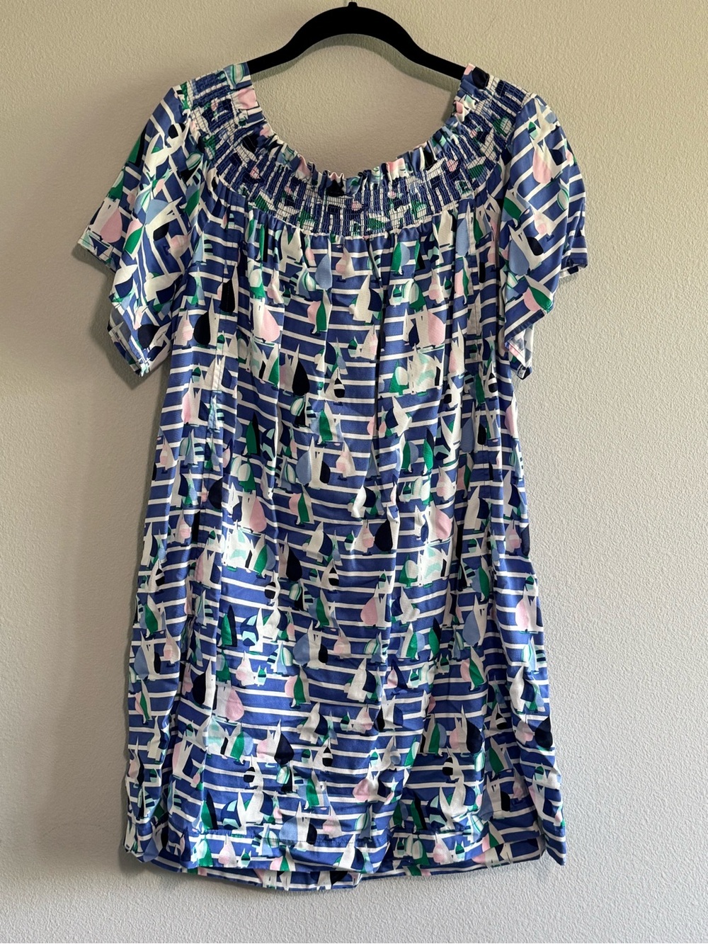 Vineyard Vines Navy & White Striped Dress with Pastel Sailboat Print